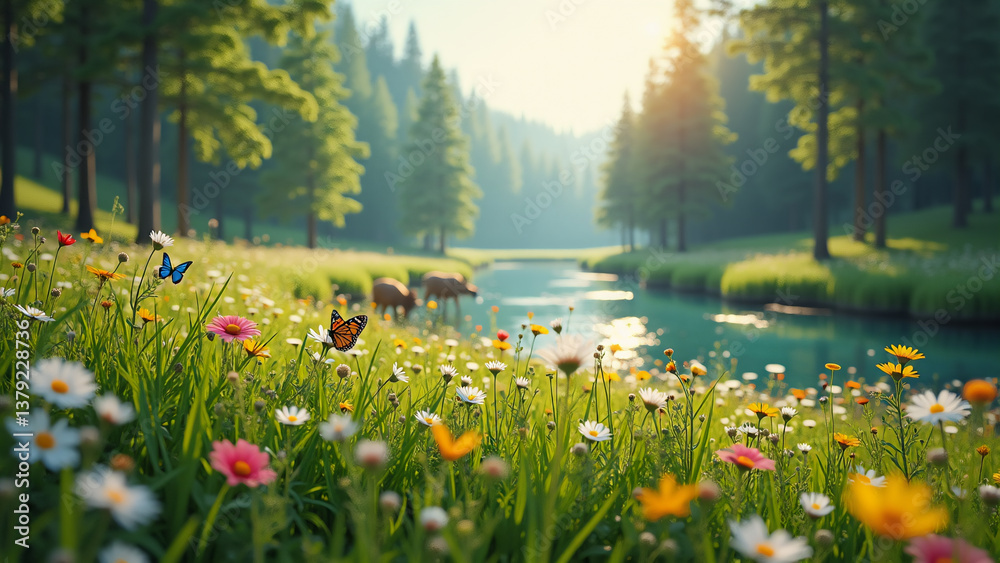 Fototapeta premium spring landscape with a lake