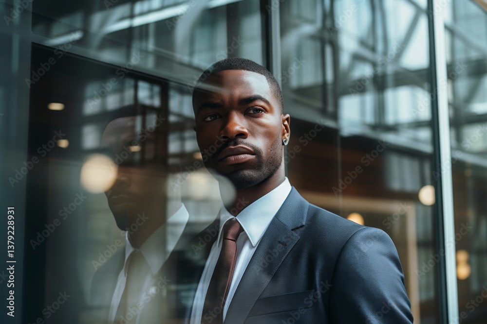 Fototapeta premium Portrait of Businessman looking out of a window