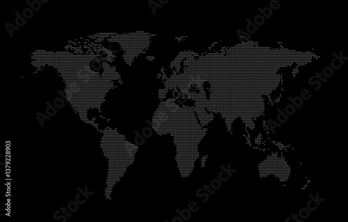 World map made of white dots on black background.  Animation