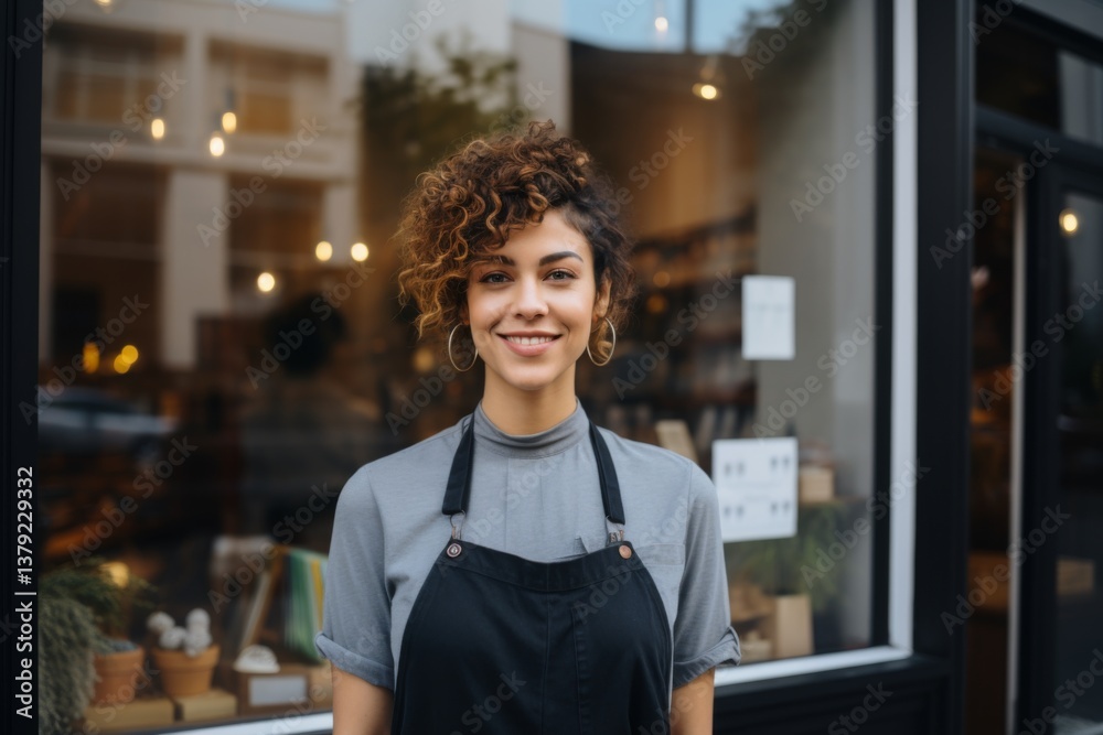 Portrait of female small business owner in front of her store Portrait of female small business owner in front of her store