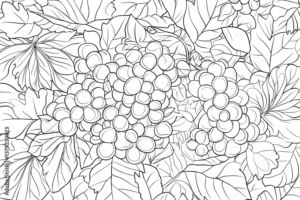 Fototapeta Grapevine Leaves Coloring Page for Kids