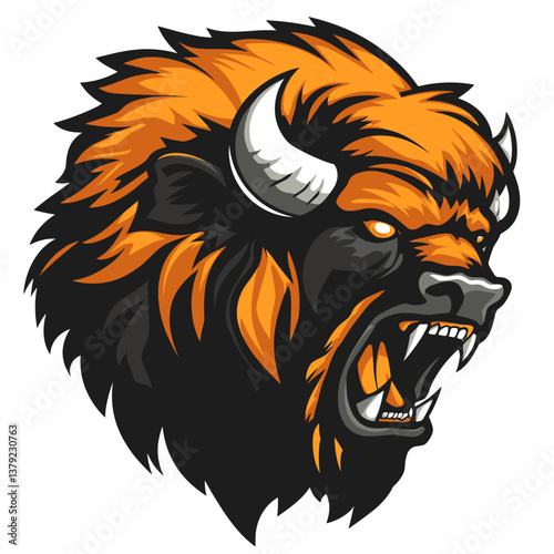 Raging bison esports logo design featuring bold colors and fierce expression for gaming teams