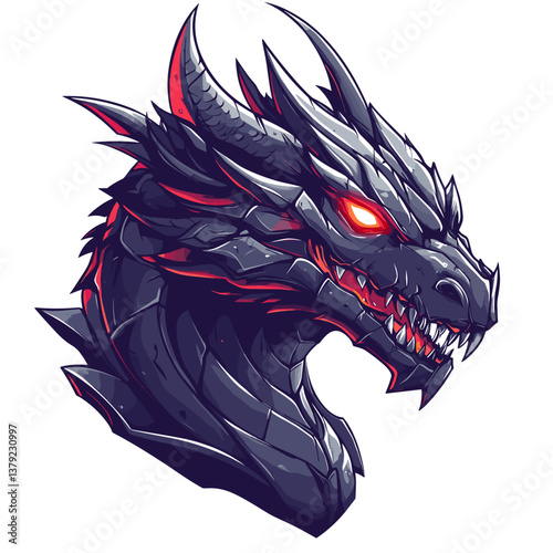 Colossal armored dragon esports logo in a dynamic side view design showcasing fierce strength and competitive spirit