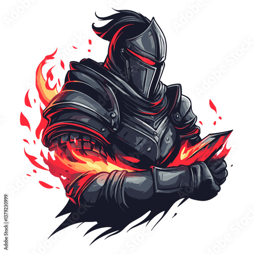 Unique esports vector logo showcasing a cursed paladin in bold side view design with fiery elements