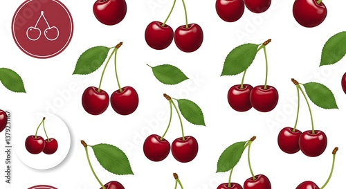 Sweet Cherry Delight Vibrant Red Fruit Pattern AI Generated