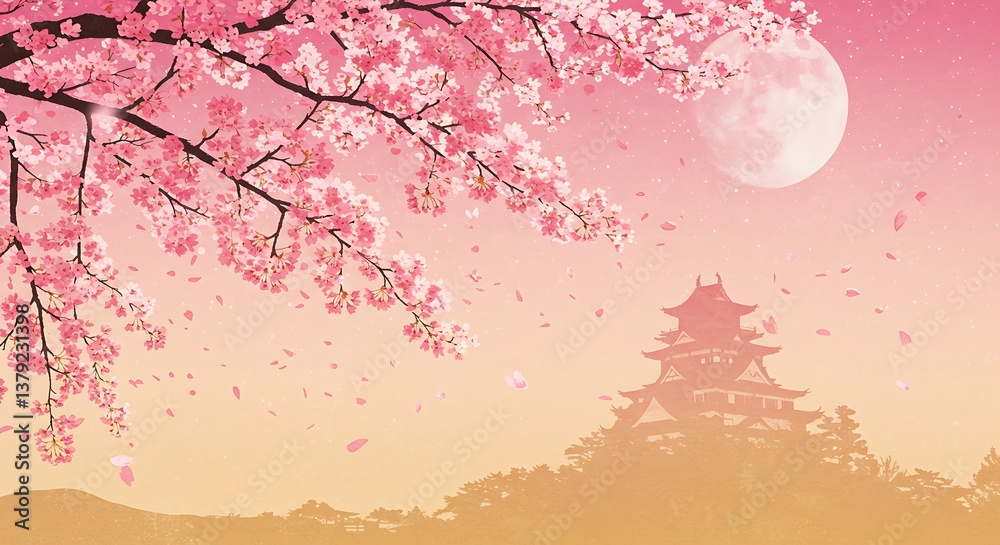 Obraz premium Serene Sakura Sunset Peaceful Pastel Landscape AI Generated