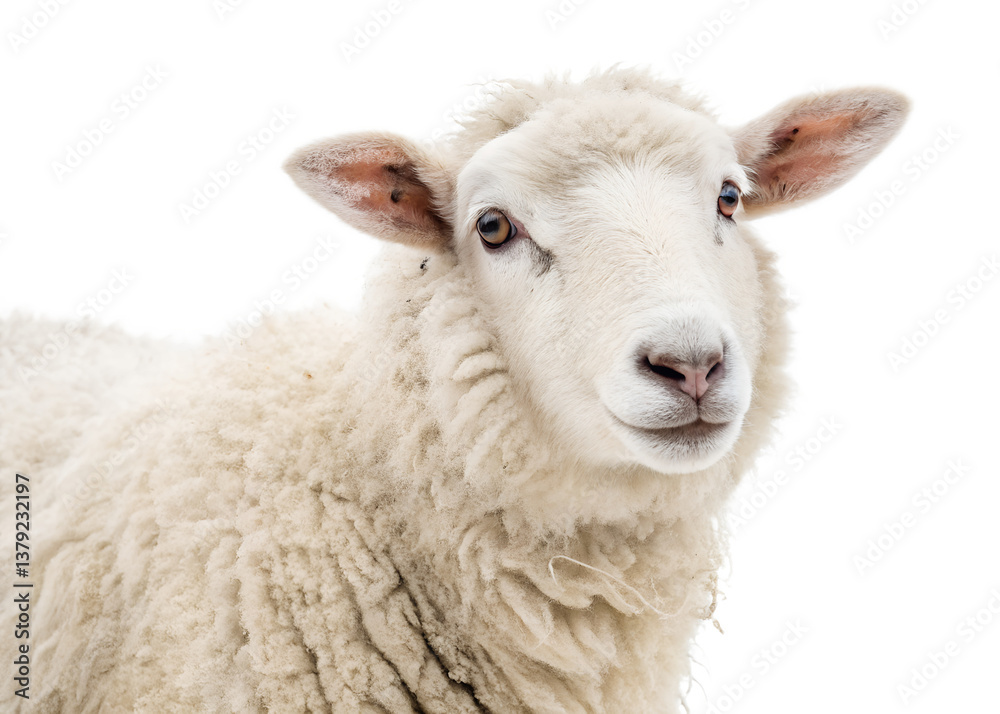Fototapeta premium Close up of a sheep with fluffy wool against transparent background