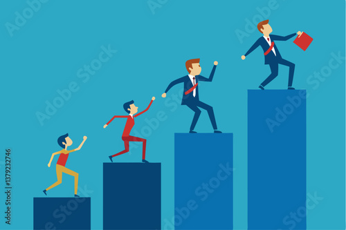 Business people competing in a race to reach the top of a podium