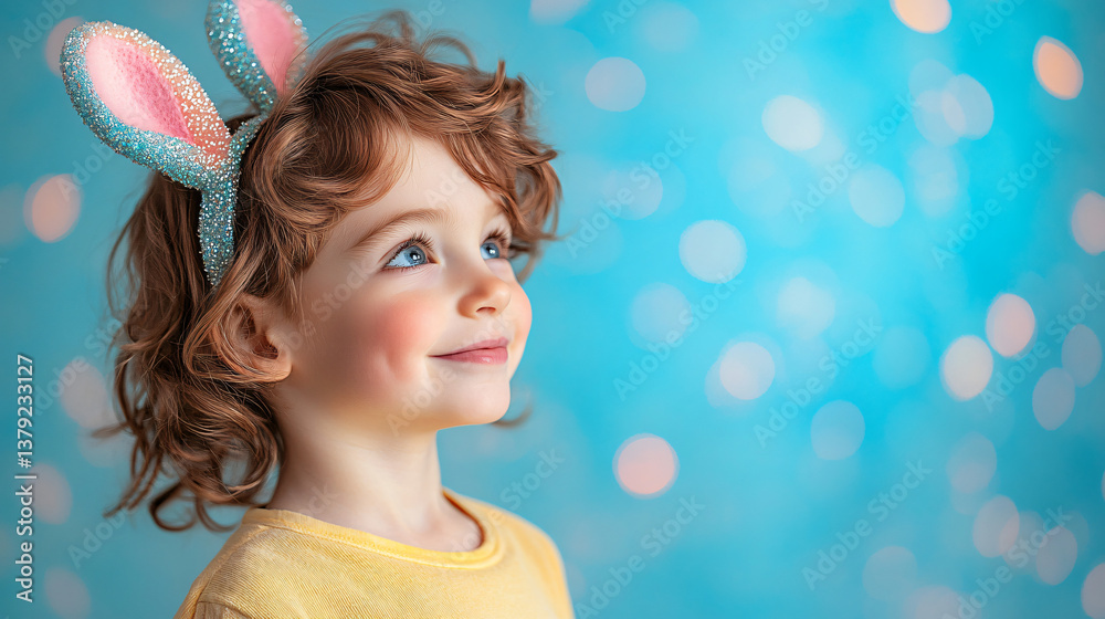 Easter banner with little boy wearing bunny ears	