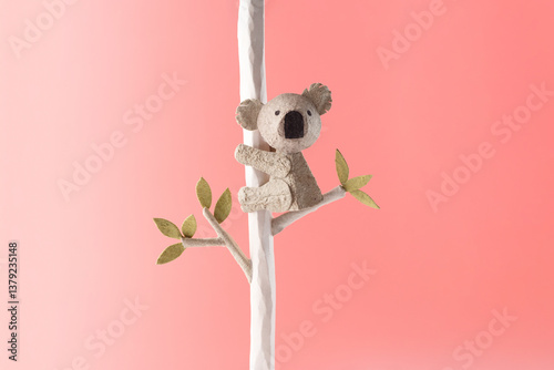 Canvas Print handcrafted koala made from recycled egg carton paper, eco-friendly creation, cr