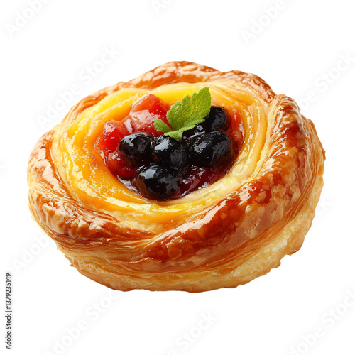 A Delicate Danish Pastry Filled with Cream Cheese Isolated on Transparent Background
