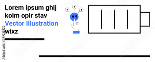 Hand pointing at HR icon with connected nodes, blocks, and text. Ideal for human resources, recruitment, teamwork, organization, innovation, management simple landing page
