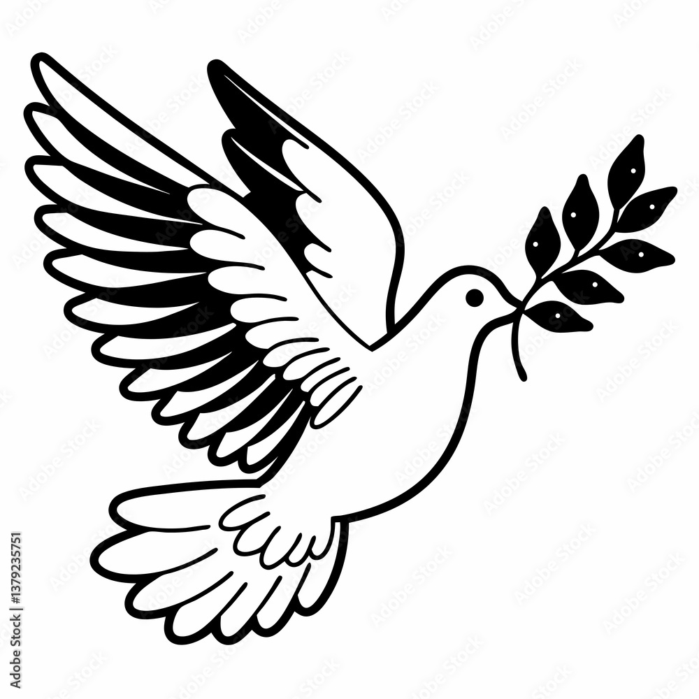 vector illustration of a black and white icon of a dove with olive branch icon in white background vector illustration of a black and white icon of a dove with olive branch icon in white background