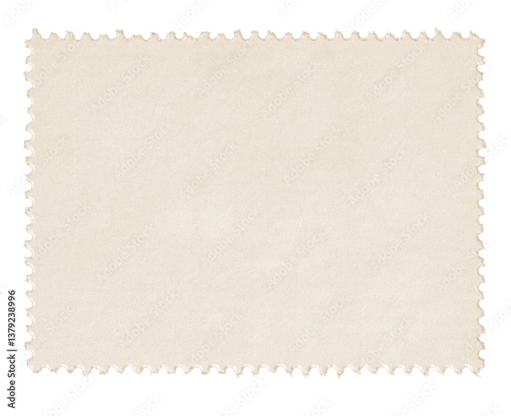 Postage stamp with blank sepia paper design space on transparent background
