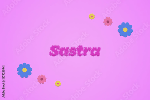 Sastra female girl name illustration in pink with blossoms, flowers photo