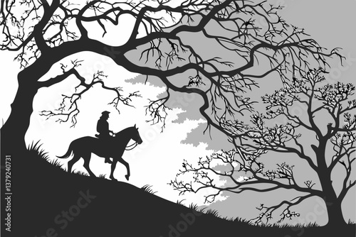 deer in the forest silhouette of a horse