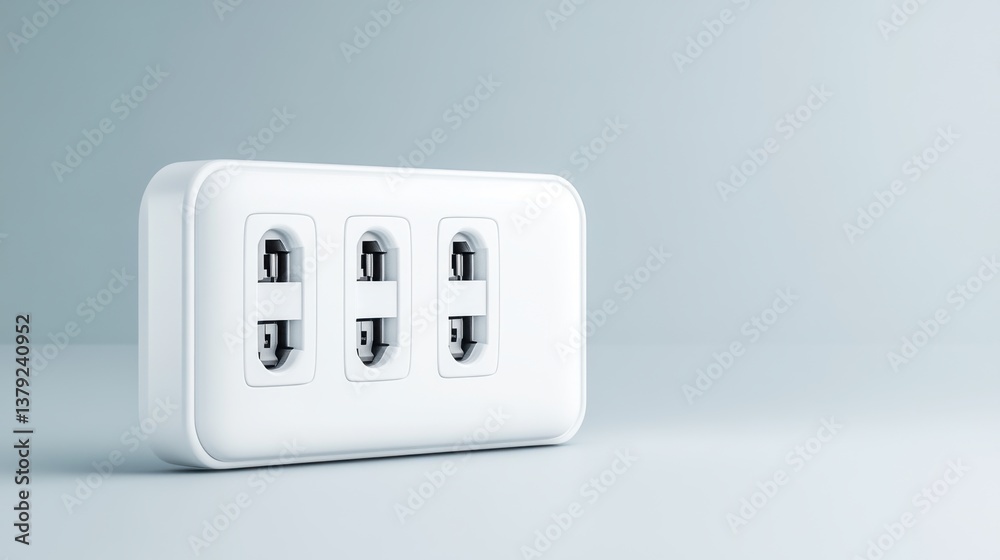 Modern Three-Socket Power Outlet on Minimalist Background for Electrical and Home Decor Use Modern Three-Socket Power Outlet on Minimalist Background for Electrical and Home Decor Use