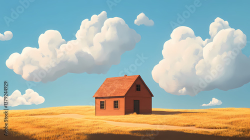 Una linda casa de madera ubicada en el medio de la nada. Distant Nothingness. Illustration