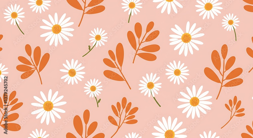 Daisies and Autumn Leaves Seamless Pattern Blush Pink Orange AI Generated Daisies and Autumn Leaves Seamless Pattern Blush Pink Orange AI Generated