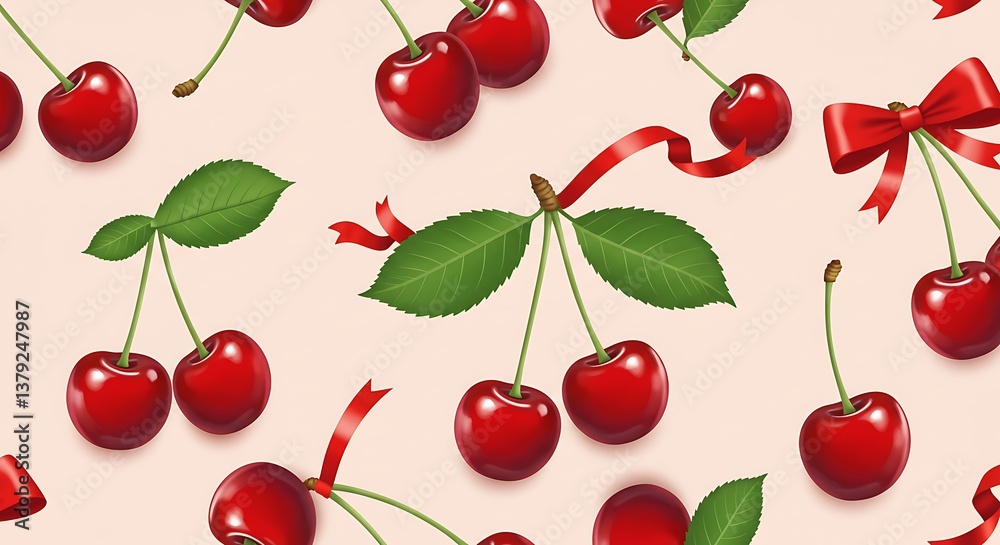 Sweet Cherries Festive Red Ribbon Design AI Generated Sweet Cherries Festive Red Ribbon Design AI Generated