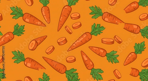 Vibrant Orange Carrot Illustration Seamless Pattern AI Generated