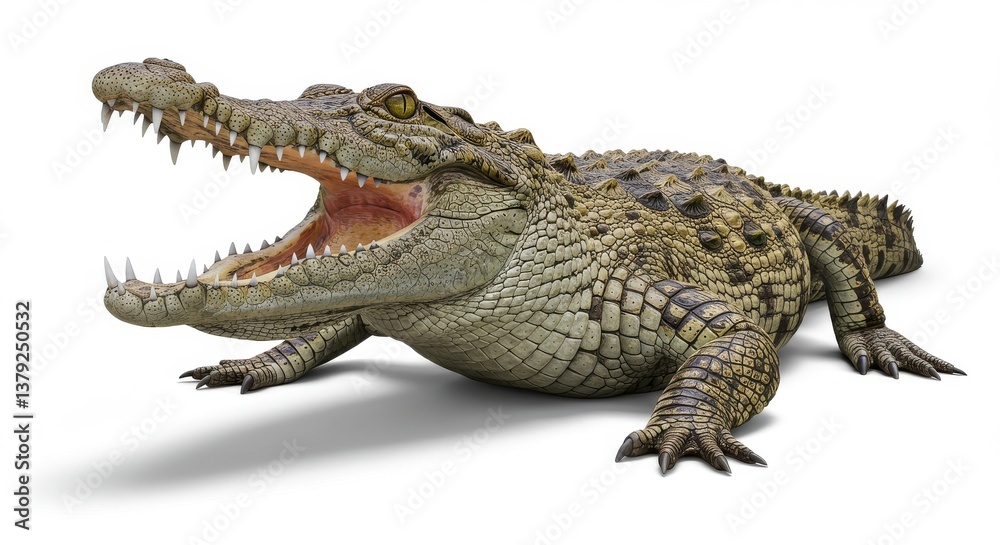 Naklejka premium Realistic crocodile open mouth sharp isolated white background