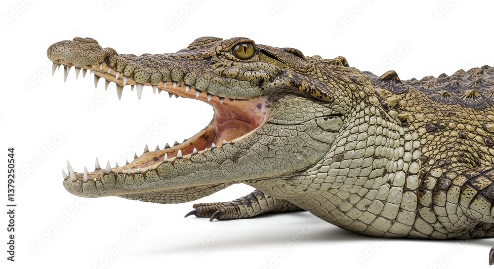 Realistic crocodile open mouth sharp isolated white background Realistic crocodile open mouth sharp isolated white background