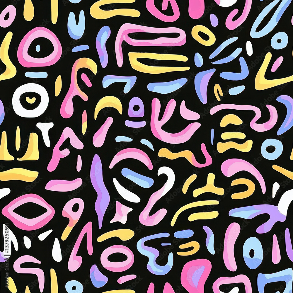 Fototapeta premium Dive into a vibrant world with this abstract doodle pattern, blending colorful whimsy and bold lines for a fun design.