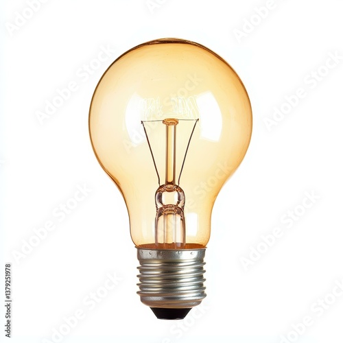 A bright electric light bulb glows warmly, casting a soft light against a clean white backdrop. photo