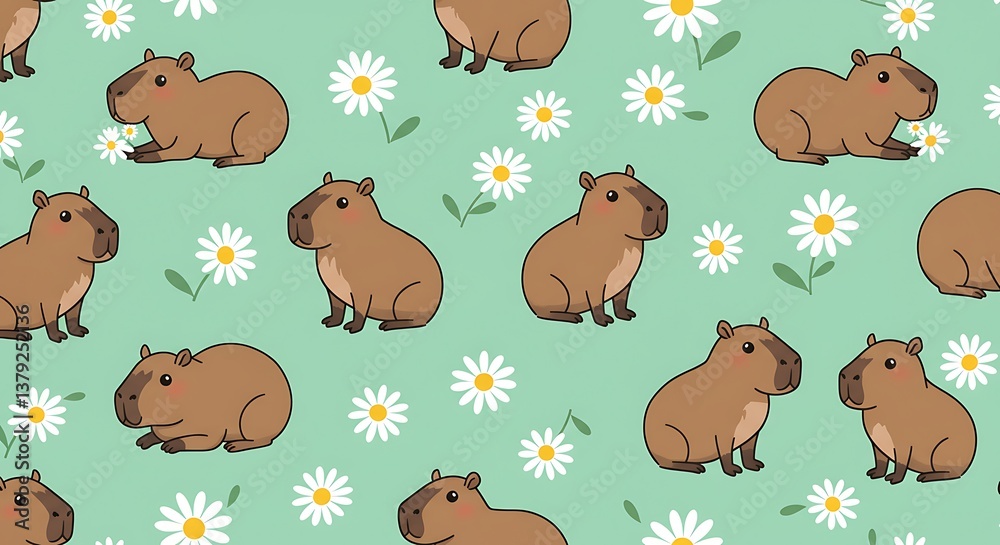 Obraz premium Capybara Daisy Dreams AI Generated