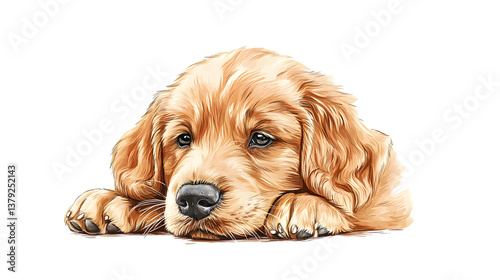 Golden Retriever Puppy Hand-Drawn Illustration: Charming Pet Portrait for Marketing Materials.