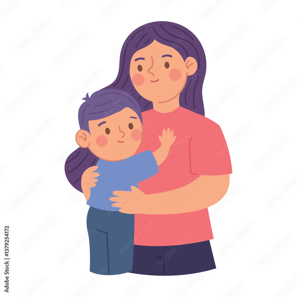 Obraz premium Beautiful Mothers Day Vector Showing a Tender Mother Son Embrace