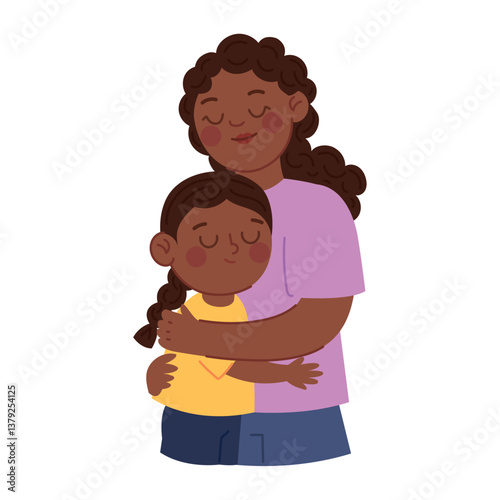 Heartwarming Mothers Day Illustration of an Afro Mom and Daughter