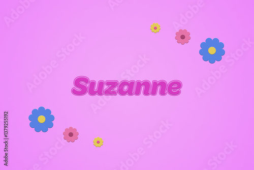 Fotografie Suzanne female girl name illustration in pink with blossoms, flowers