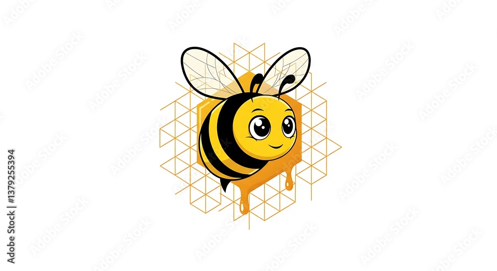 Obraz premium Adorable Honeybee Cartoon Illustration Honeycomb Design AI Generated