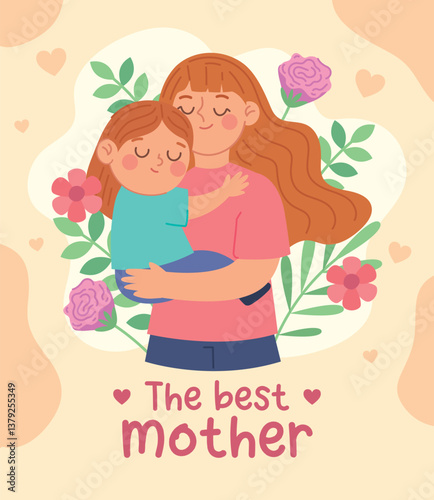 Beautiful Mothers Day Illustration with Flowers in Pink and yellow