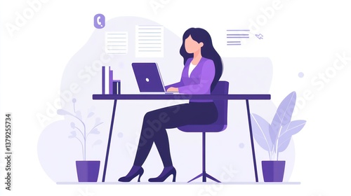 Businesswoman working at a desk with laptop.