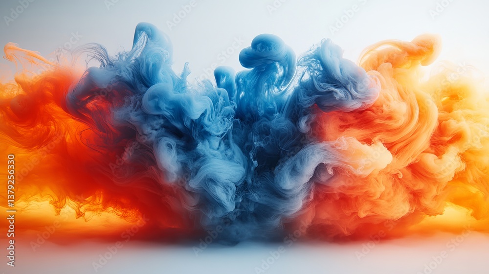 Fototapeta premium Abstract Blue and Orange Ink Swirl Artistic Background Design Modern Fluid Texture Dynamic Vibrant Color Swirls Creative Digital Art Image Premium 