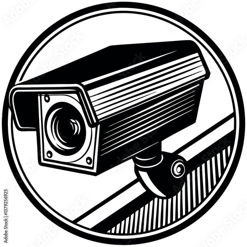 surveillance camera on pipe, icon, vector illustration