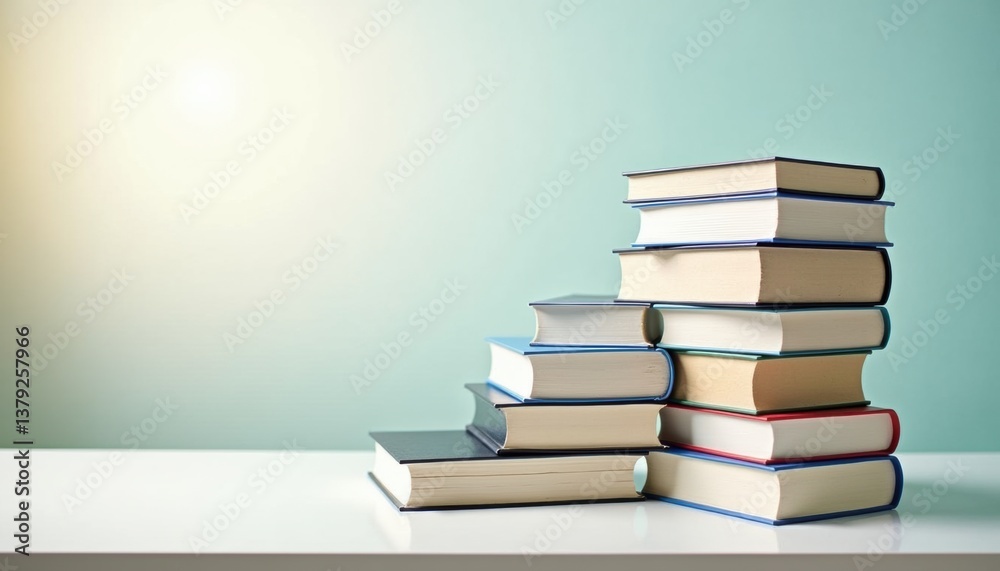 Stack of books on a table against a light background Stack of books on a table against a light background