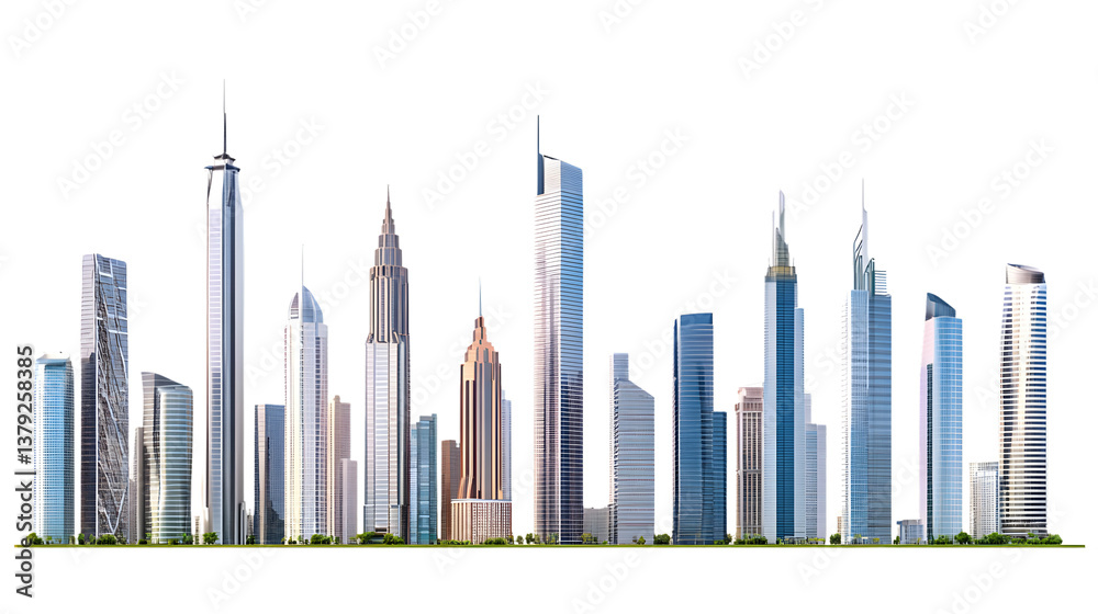 Obraz premium Modern Urban Landscape with Skyscrapers, Business Towers, Office and Residential Buildings