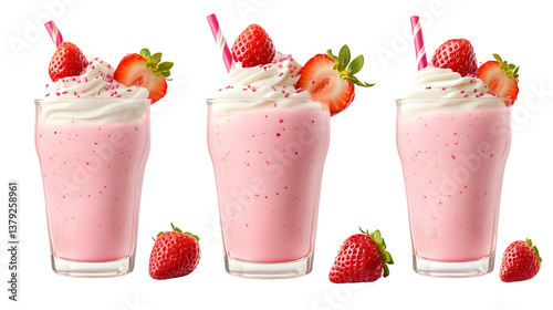 Delicious Strawberry Milkshake Isolated on Transparent Background - Refreshing Summer Beverage Concept