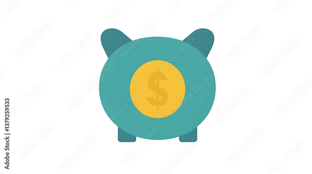 Fototapeta premium A teal piggy bank with a dollar coin symbolizing savings and finance ideal for money managemen