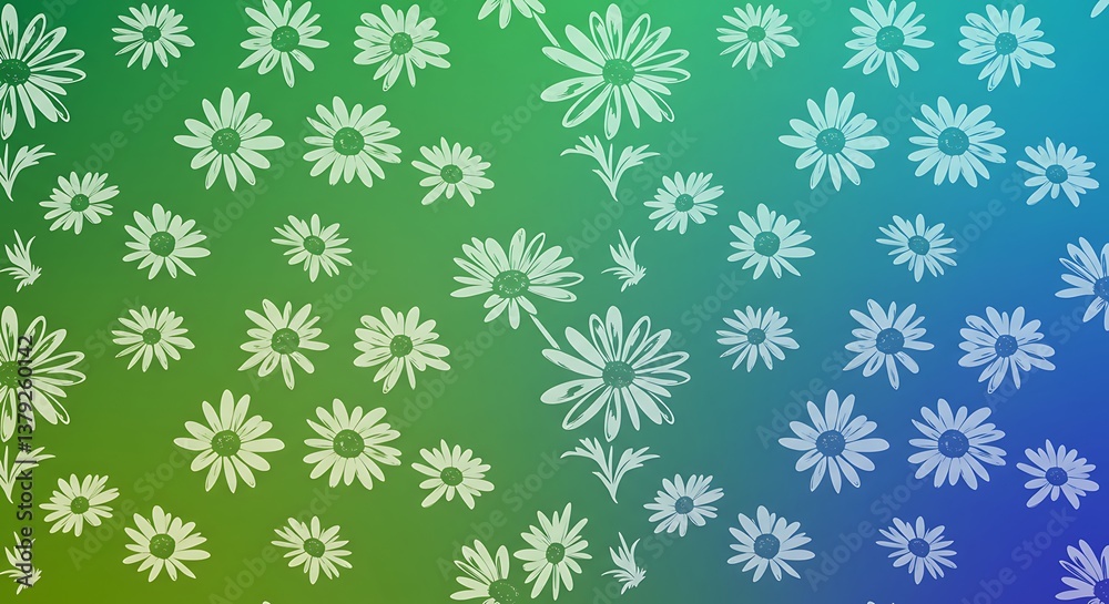 Serene Daisy Dreamscape Teal Green Blue Gradient AI Generated Serene Daisy Dreamscape Teal Green Blue Gradient AI Generated