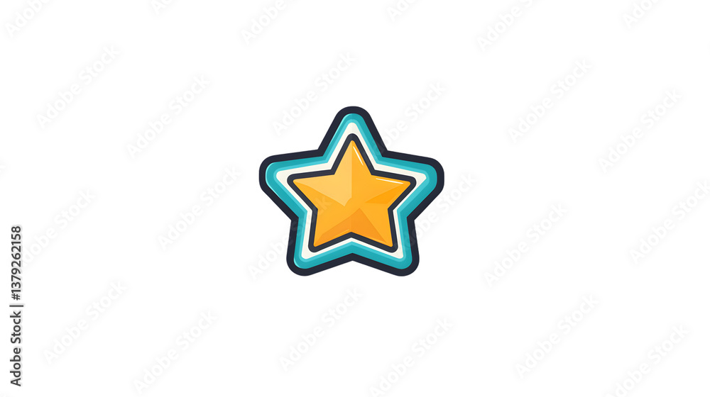 Bright Yellow Star with Teal and White Border on Black Background for Design Elements Bright Yellow Star with Teal and White Border on Black Background for Design Elements