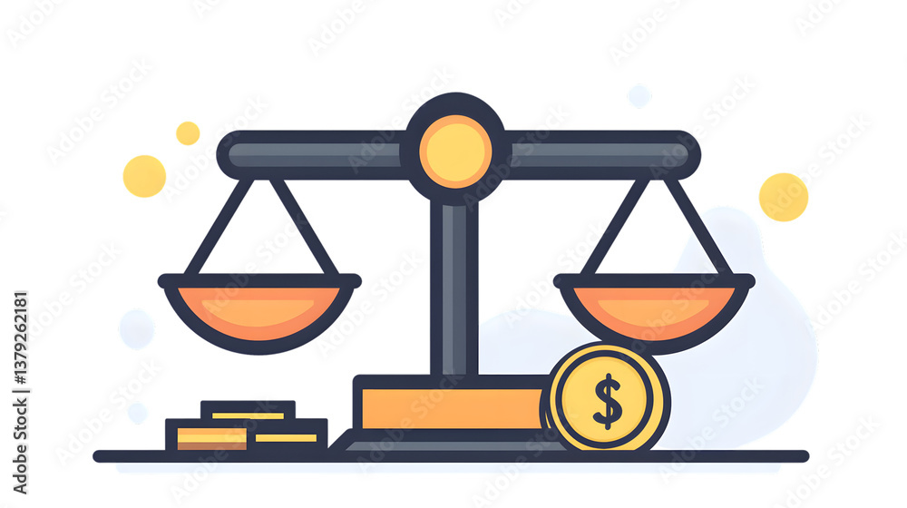 Balancing Financial Decisions A Scale with Coins and Currency Symbols Balancing Financial Decisions A Scale with Coins and Currency Symbols