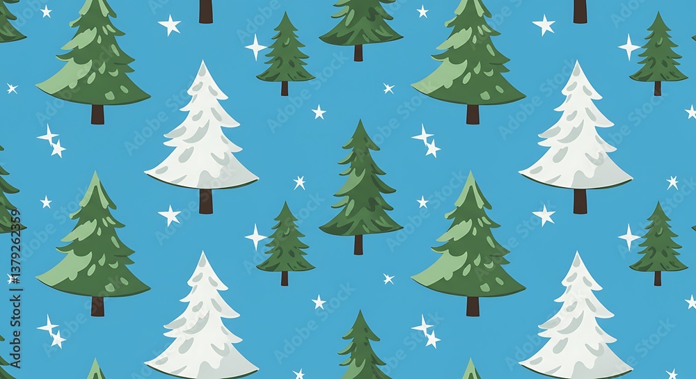 Fototapeta premium Winter Wonderland Seamless Pattern Green And White Trees AI Generated