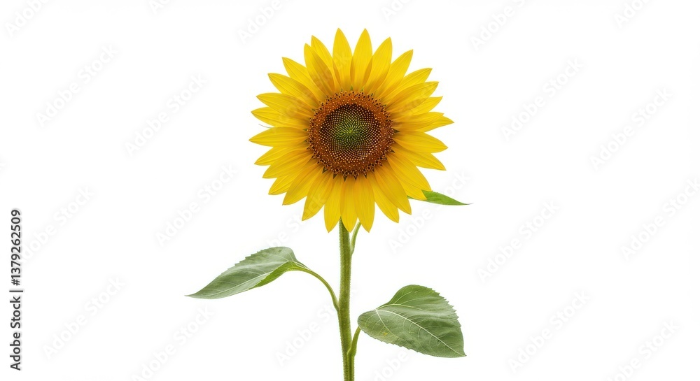 Fototapeta premium vibrant sunflower single stem bright isolated white background
