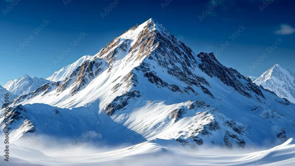 Majestic Snowy Mountain Peak under a Clear Blue Sky Majestic Snowy Mountain Peak under a Clear Blue Sky