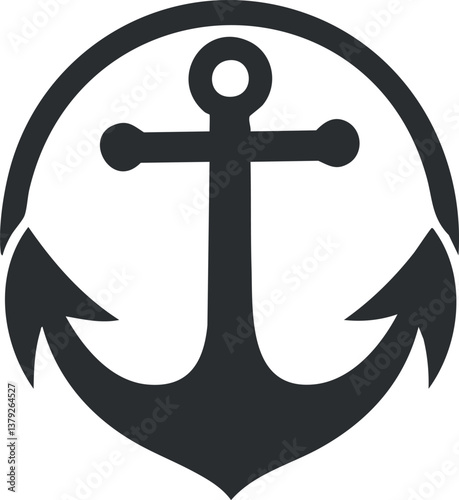 Black nautical anchor symbol with curved hooks, emblematic of maritime and sailing themes.
